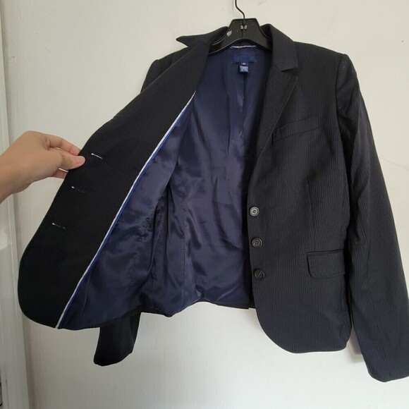 J. Crew Navy Blue Italian Wool Pin Stripe Suit Blazer Jacket Size 10 - Picture 4 of 11
